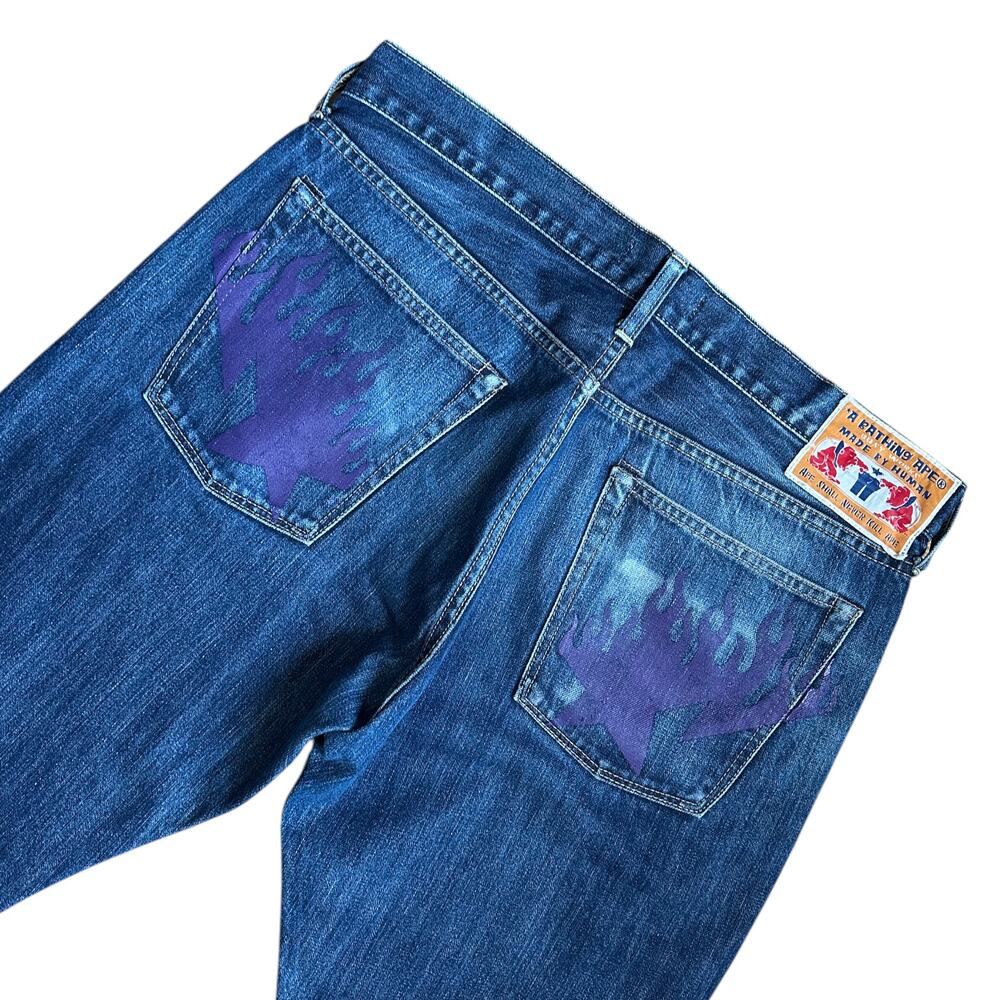 34" x 32" L Bape Purple Flame Sta Blue Denim Jeans